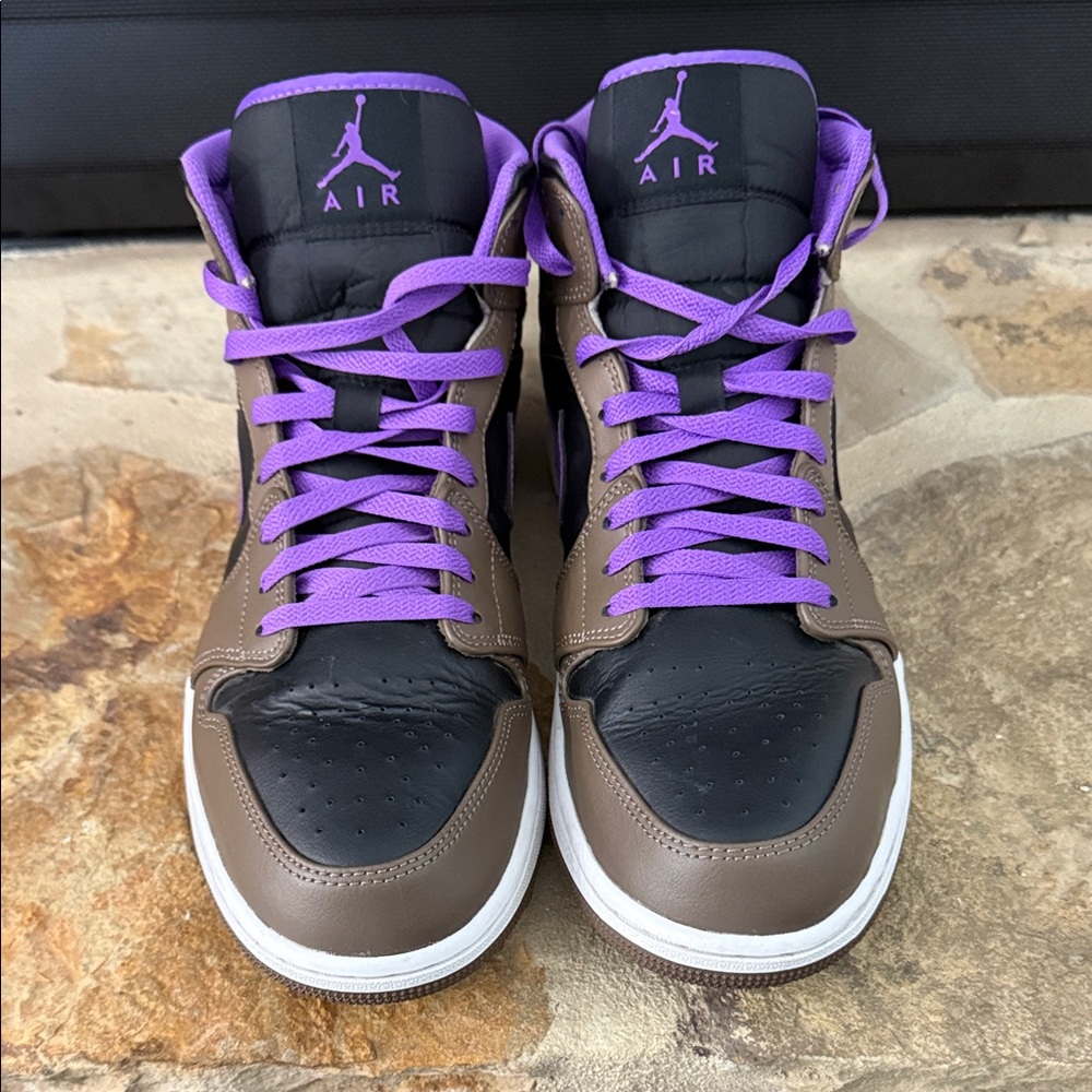 Jordan 1 Mids Brown and Purple High-Top Sneakers - Picture 2 of 4